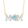 5.0mm Heart-Shaped Swiss Blue Topaz and 0.10 CT. T.W. Diamond "MOM" Necklace in 10K Gold