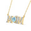 5.0mm Heart-Shaped Swiss Blue Topaz and 0.10 CT. T.W. Diamond "MOM" Necklace in 10K Gold