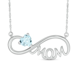 5.0mm Heart-Shaped Aquamarine &quot;MOM&quot; Infinity Necklace in Sterling Silver