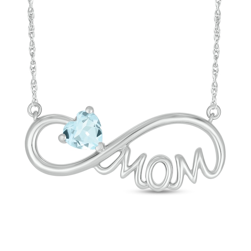 5.0mm Heart-Shaped Aquamarine "MOM" Infinity Necklace in Sterling Silver|Peoples Jewellers
