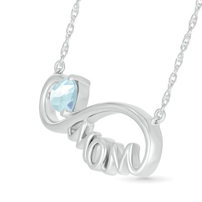 5.0mm Heart-Shaped Aquamarine "MOM" Infinity Necklace in Sterling Silver