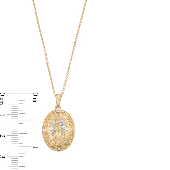 0.065 CT. T.W. Diamond Frame Virgin Mary Oval Medallion Pendant in Sterling Silver with 14K Gold Plate