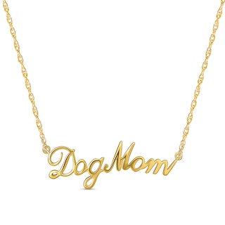 Cursive "Dog Mom" Necklace in 10K Gold