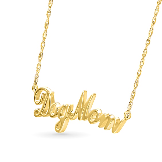 Cursive "Dog Mom" Necklace in 10K Gold