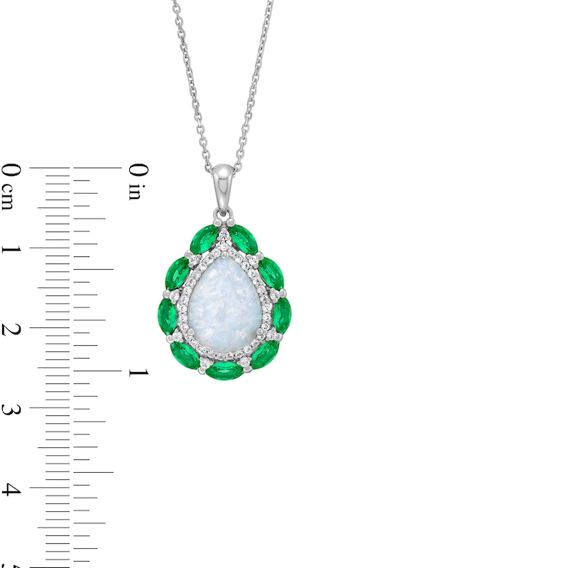 Lab-Created Opal, Lab-Created Emerald and White Lab-Created Sapphire Double Frame Pendant in Sterling Silver