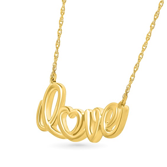 Lowercase Cursive "love" with Heart Necklace in 10K Gold