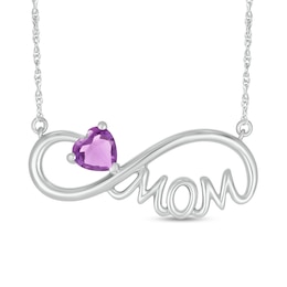 5.0mm Heart-Shaped Amethyst &quot;MOM&quot; Infinity Necklace in Sterling Silver