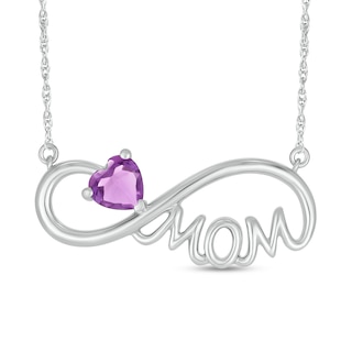 5.0mm Heart-Shaped Amethyst "MOM" Infinity Necklace in Sterling Silver