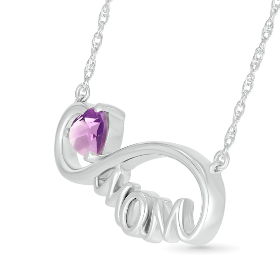 5.0mm Heart-Shaped Amethyst "MOM" Infinity Necklace in Sterling Silver