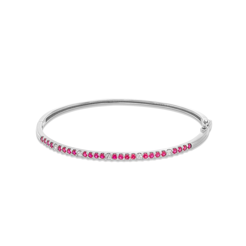 Certified Ruby and 0.15 CT. T.W. Diamond Alternating Bangle in 10K White Gold