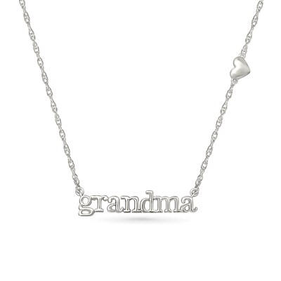 Lowercase "grandma" with Heart Necklace in 10K White Gold