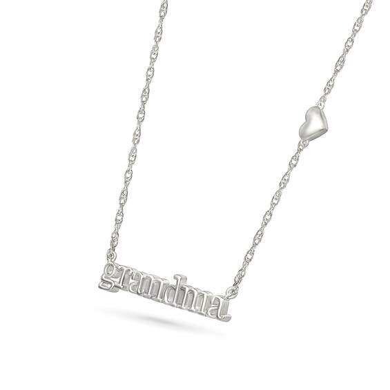 Lowercase "grandma" with Heart Necklace in 10K White Gold