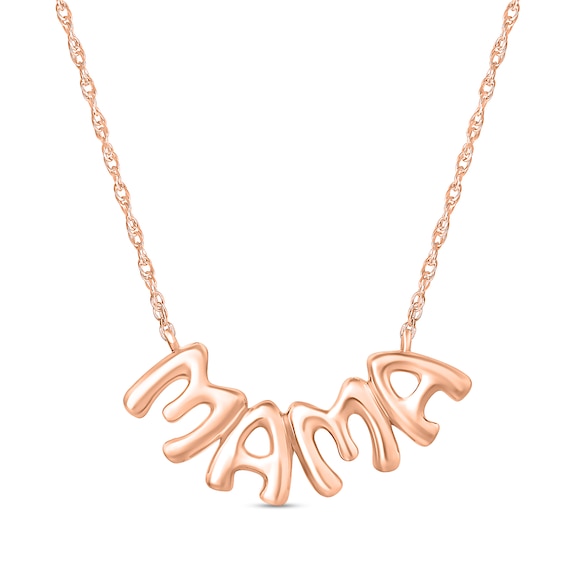 Puffed "MAMA" Necklace in 10K Rose Gold