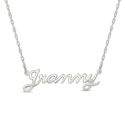 Lowercase Cursive "grammy" Necklace in 10K White Gold