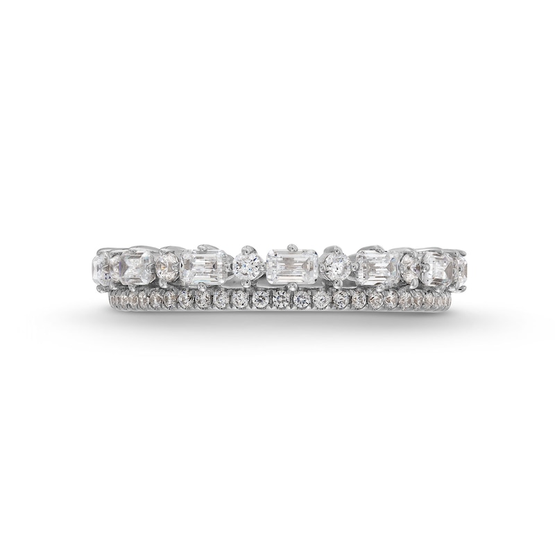 0.58 CT. T.W. Emerald-Cut and Round Diamond Alternating Double Row Anniversary Band in 14K White Gold