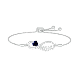 5.0mm Heart-Shaped Blue Lab-Created Sapphire &quot;MOM&quot; Infinity Bolo Bracelet in Sterling Silver - 9&quot;
