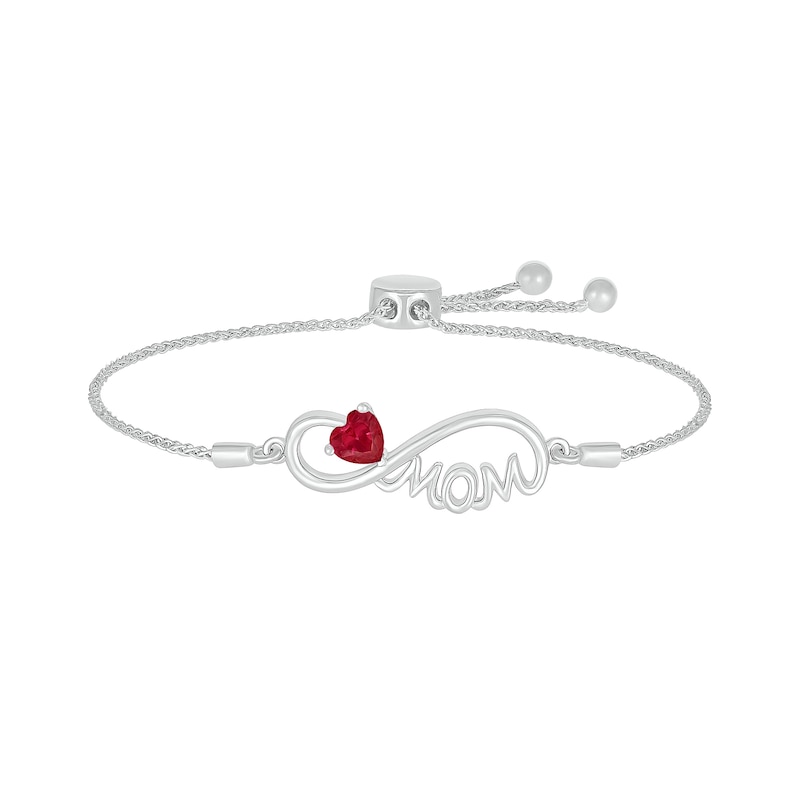 5.0mm Heart-Shaped Lab-Created Ruby "MOM" Infinity Bolo Bracelet in Sterling Silver - 9"|Peoples Jewellers