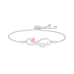 5.0mm Heart-Shaped Pink Lab-Created Sapphire &quot;MOM&quot; Infinity Bolo Bracelet in Sterling Silver - 9&quot;
