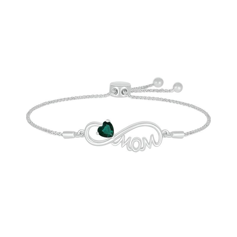 5.0mm Heart-Shaped Lab-Created Emerald "MOM" Infinity Bolo Bracelet in Sterling Silver - 9"|Peoples Jewellers