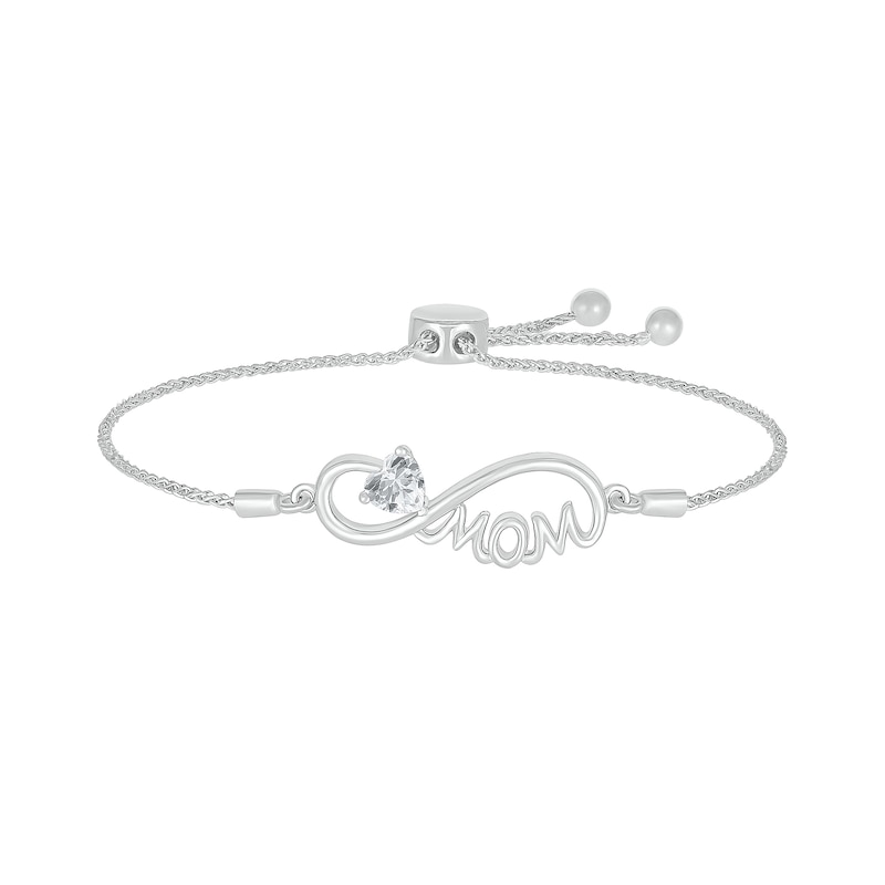 Main Image 1 of 5.0mm Heart-Shaped White Lab-Created Sapphire &quot;MOM&quot; Infinity Bolo Bracelet in Sterling Silver - 9&quot;