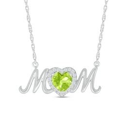 6.0mm Heart-Shaped Peridot and White Lab-Created Sapphire &quot;MOM&quot; Necklace in Sterling Silver