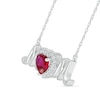 6.0mm Heart-Shaped Lab-Created Ruby and White Lab-Created Sapphire "MOM" Necklace in Sterling Silver