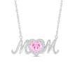 Thumbnail Image 0 of 6.0mm Heart-Shaped Pink and White Lab-Created Sapphire "MOM" Necklace in Sterling Silver