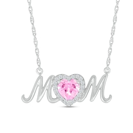 6.0mm Heart-Shaped Pink and White Lab-Created Sapphire &quot;MOM&quot; Necklace in Sterling Silver