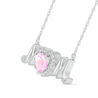 6.0mm Heart-Shaped White Lab-Created Sapphire "MOM" Necklace in Sterling Silver