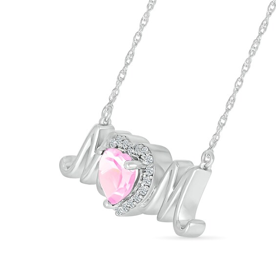 6.0mm Heart-Shaped White Lab-Created Sapphire "MOM" Necklace in Sterling Silver