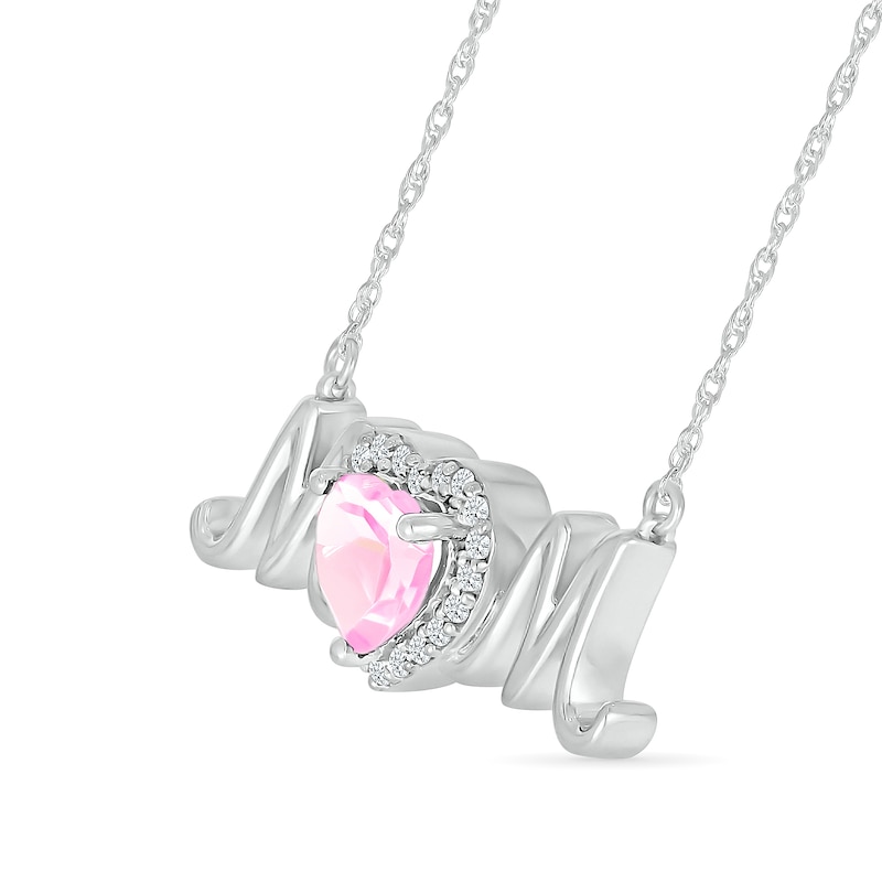 6.0mm Heart-Shaped Pink and White Lab-Created Sapphire "MOM" Necklace in Sterling Silver