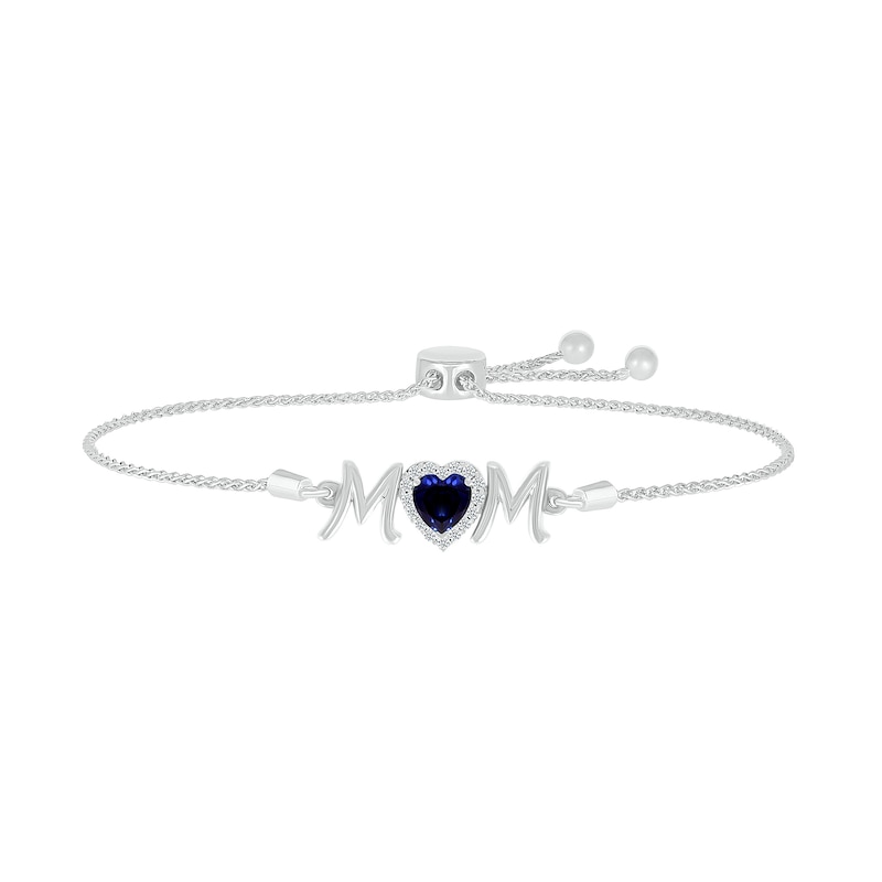 6.0mm Heart-Shaped White Lab-Created Sapphire "MOM" Bolo Bracelet in Sterling Silver