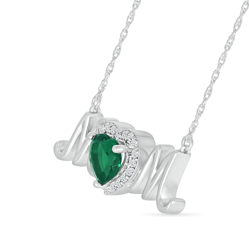 6.0mm Heart-Shaped Lab-Created Emerald and White Lab-Created Sapphire "MOM" Necklace in Sterling Silver|Peoples Jewellers