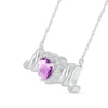 6.0mm Heart-Shaped Amethyst and White Lab-Created Sapphire "MOM" Necklace in Sterling Silver