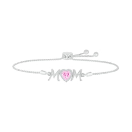 6.0mm Heart-Shaped Pink and White Lab-Created Sapphire &quot;MOM&quot; Bolo Bracelet in Sterling Silver - 9&quot;