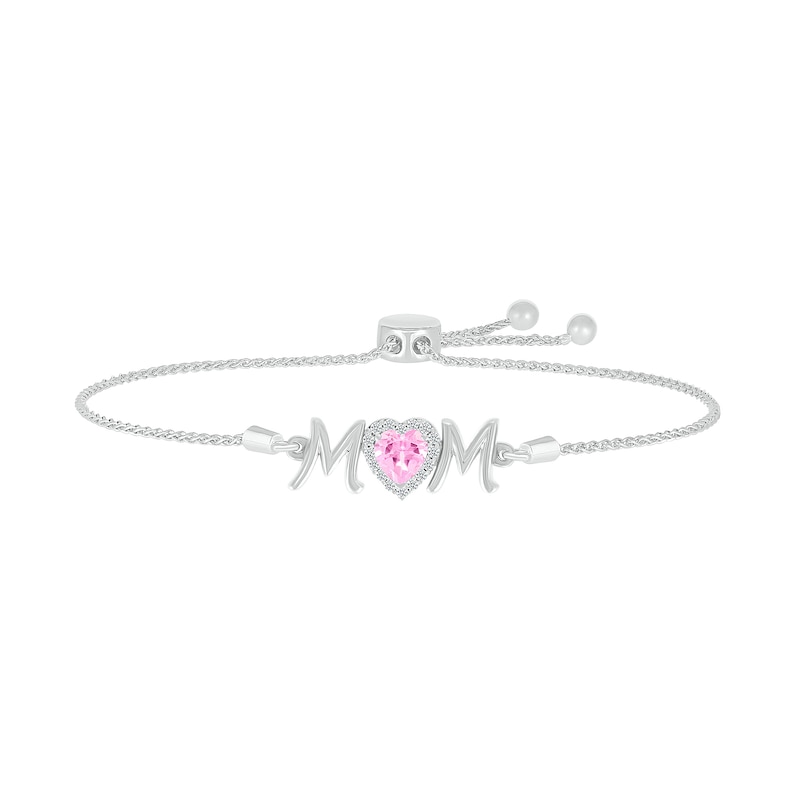 6.0mm Heart-Shaped Pink and White Lab-Created Sapphire "MOM" Bolo Bracelet in Sterling Silver - 9"