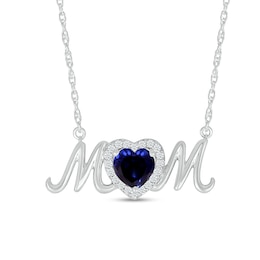 6.0mm Heart-Shaped Blue and White Lab-Created Sapphire &quot;MOM&quot; Necklace in Sterling Silver