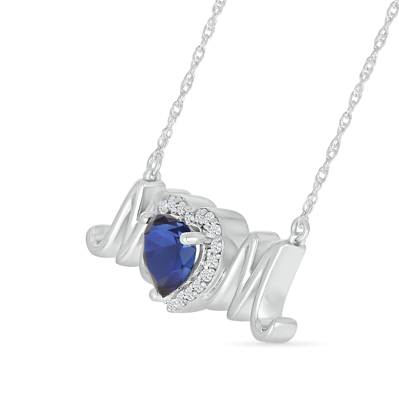 6.0mm Heart-Shaped Blue and White Lab-Created Sapphire "MOM" Necklace in Sterling Silver