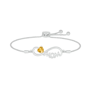 5.0mm Heart-Shaped Citrine "MOM" Infinity Bolo Bracelet in Sterling Silver - 9"