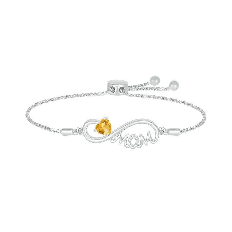 5.0mm Heart-Shaped Citrine "MOM" Infinity Bolo Bracelet in Sterling Silver - 9"|Peoples Jewellers