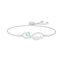 5.0mm Heart-Shaped Aquamarine &quot;MOM&quot; Infinity Bolo Bracelet in Sterling Silver - 9&quot;