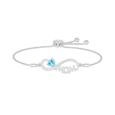 5.0mm Heart-Shaped Swiss Blue Topaz "MOM" Infinity Bolo Bracelet in Sterling Silver - 9"