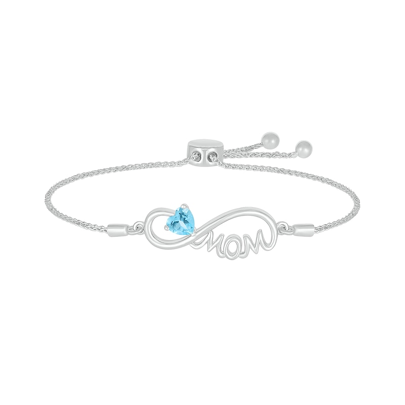 5.0mm Heart-Shaped Swiss Blue Topaz "MOM" Infinity Bolo Bracelet in Sterling Silver - 9"|Peoples Jewellers