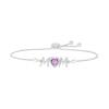 Thumbnail Image 0 of 6.0mm Heart-Shaped Amethyst and White Lab-Created Sapphire "MOM" Bolo Bracelet in Sterling Silver - 9"