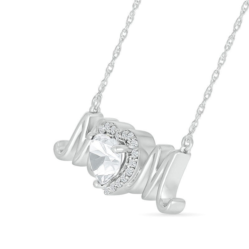 Main Image 2 of 6.0mm Heart-Shaped White Lab-Created Sapphire &quot;MOM&quot; Necklace in Sterling Silver