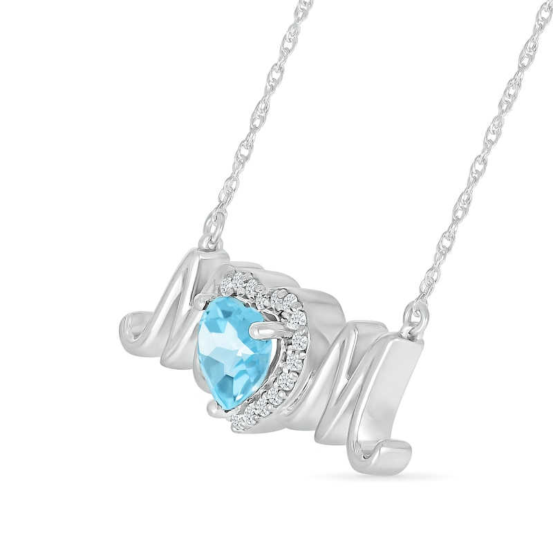 6.0mm Heart-Shaped Swiss Blue Topaz and White Lab-Created Sapphire "MOM" Necklace in Sterling Silver|Peoples Jewellers