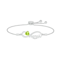 5.0mm Heart-Shaped Peridot &quot;MOM&quot; Infinity Bolo Bracelet in Sterling Silver - 9&quot;