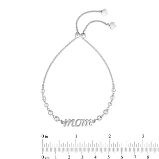 Script "mom" Bead Station Bolo Bracelet in Hollow Sterling Silver - 9.25"