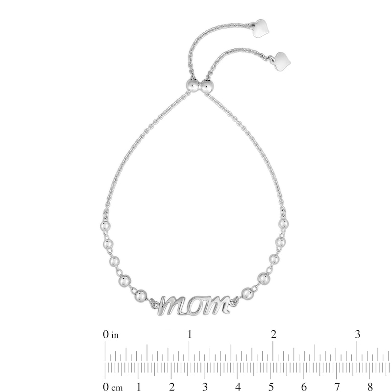 Script "mom" Bead Station Bolo Bracelet in Hollow Sterling Silver - 9.25"|Peoples Jewellers