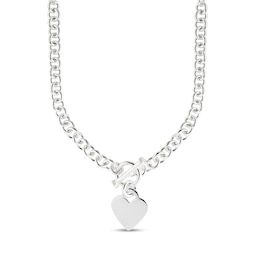 6.0mm Link Chain with Heart Charm Toggle Necklace in Hollow Sterling Silver - 18&quot;